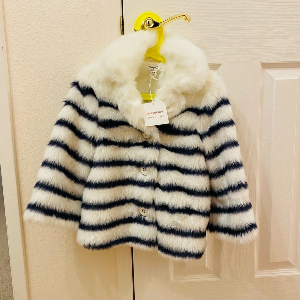 Janie & Jack JUNO VALENTINE STRIPED FAUX FUR JACKET